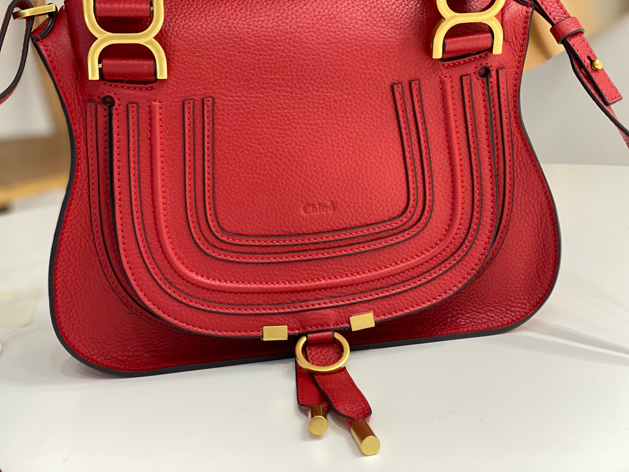 Chloe Small Marcie Bag In Red Grained Leather